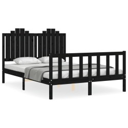 vidaXL Estructura de cama con cabecero madera maciza negro 140x200 cm