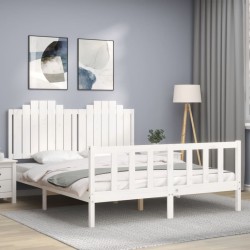 vidaXL Estructura de cama matrimonio con cabecero madera maciza blanco