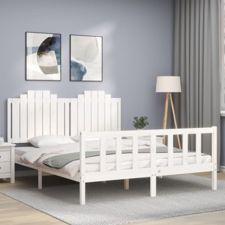 vidaXL Estructura de cama matrimonio con cabecero madera maciza blanco