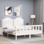 vidaXL Estructura de cama matrimonio con cabecero madera maciza blanco vidaXL Estructura de cama matrimonio con cabecero madera maciza blanco