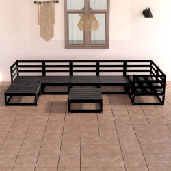 vidaXL Juego de muebles de jardín 8 pzas y cojines negro madera pino
