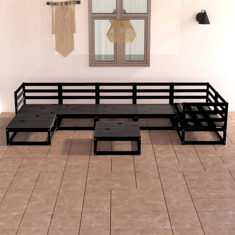vidaXL Juego de muebles de jardín 8 pzas y cojines negro madera pino vidaXL Juego de muebles de jardín 8 pzas y cojines negro madera pino