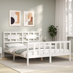 vidaXL Estructura de cama matrimonio con cabecero madera maciza blanco