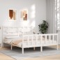 vidaXL Estructura de cama matrimonio con cabecero madera maciza blanco vidaXL Estructura de cama matrimonio con cabecero madera maciza blanco