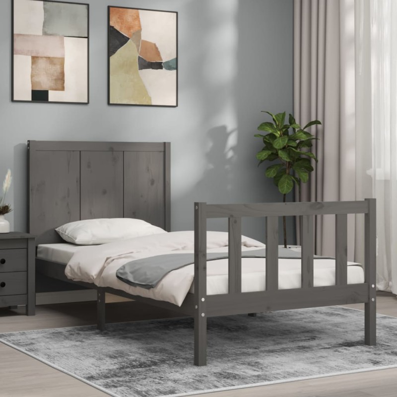vidaXL Estructura de cama con cabecero madera maciza gris