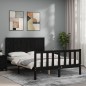 vidaXL Estructura cama de matrimonio con cabecero madera maciza negra vidaXL Estructura cama de matrimonio con cabecero madera maciza negra