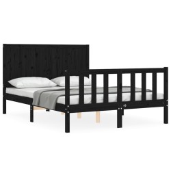 vidaXL Estructura cama de matrimonio con cabecero madera maciza negra