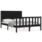 vidaXL Estructura cama de matrimonio con cabecero madera maciza negra vidaXL Estructura cama de matrimonio con cabecero madera maciza negra