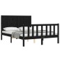 vidaXL Estructura cama de matrimonio con cabecero madera maciza negra vidaXL Estructura cama de matrimonio con cabecero madera maciza negra