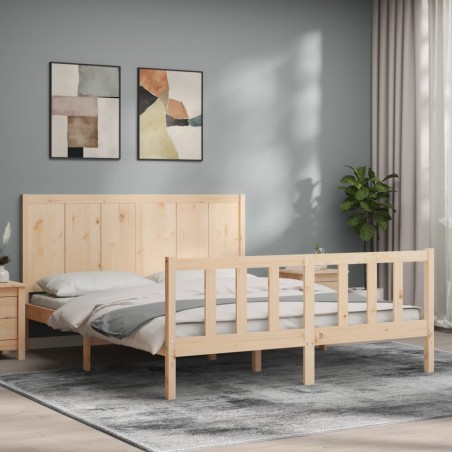 vidaXL Estructura de cama de matrimonio con cabecero madera maciza