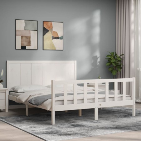 vidaXL Estructura de cama con cabecero madera maciza blanco 160x200 cm