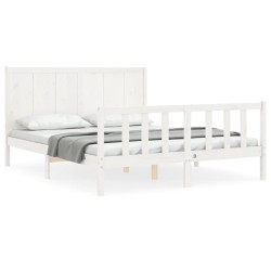 vidaXL Estructura de cama con cabecero madera maciza blanco 160x200 cm