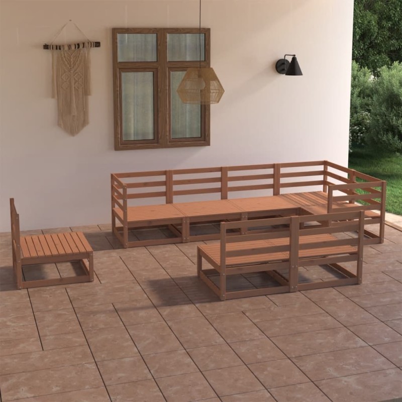 vidaXL Muebles de jardín 8 piezas marrón miel madera maciza de pino vidaXL Muebles de jardín 8 piezas marrón miel madera maciza de pino