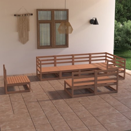 vidaXL Muebles de jardín 8 piezas marrón miel madera maciza de pino