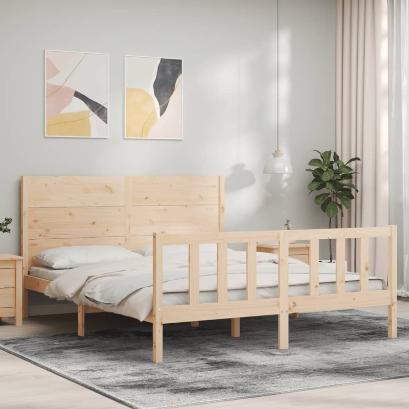 vidaXL Estructura de cama con cabecero madera maciza 160x200 cm vidaXL Estructura de cama con cabecero madera maciza 160x200 cm
