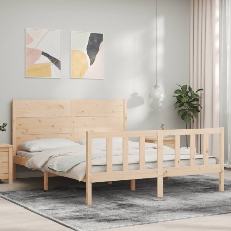 vidaXL Estructura de cama con cabecero madera maciza 160x200 cm