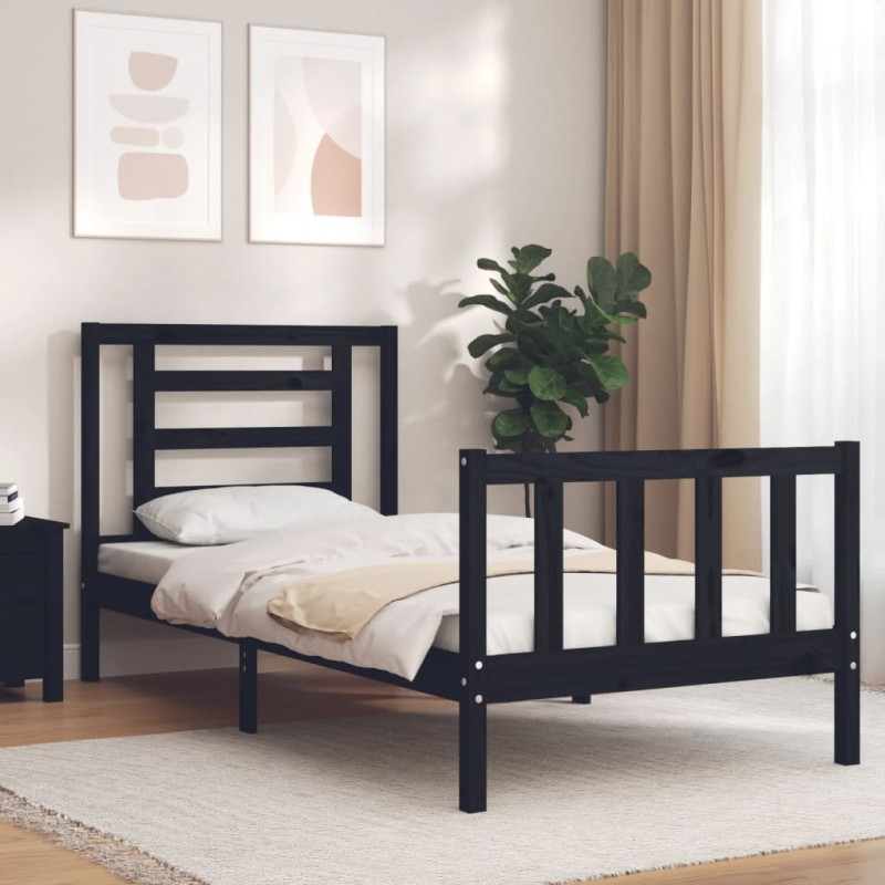 vidaXL Estructura de cama con cabecero madera maciza negro vidaXL Estructura de cama con cabecero madera maciza negro