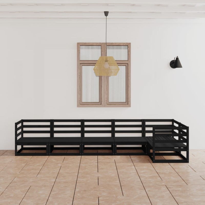 vidaXL Juego de muebles de jardín 6 piezas negro madera maciza de pino 