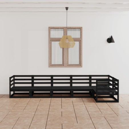 vidaXL Juego de muebles de jardín 6 piezas negro madera maciza de pino 