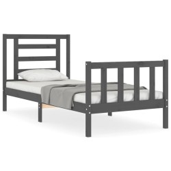 vidaXL Estructura de cama con cabecero madera maciza gris 100x200 cm
