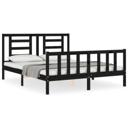 vidaXL Estructura cama de matrimonio con cabecero madera maciza negro