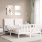 vidaXL Estructura cama de matrimonio con cabecero madera maciza blanco vidaXL Estructura cama de matrimonio con cabecero madera maciza blanco