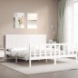 vidaXL Estructura cama de matrimonio con cabecero madera maciza blanco vidaXL Estructura cama de matrimonio con cabecero madera maciza blanco