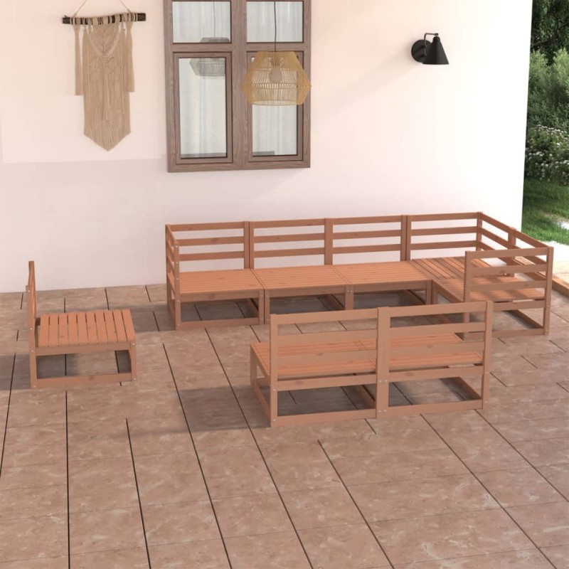 vidaXL Muebles de jardín 8 piezas marrón miel madera maciza de pino