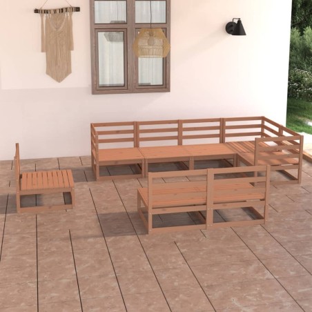 vidaXL Muebles de jardín 8 piezas marrón miel madera maciza de pino
