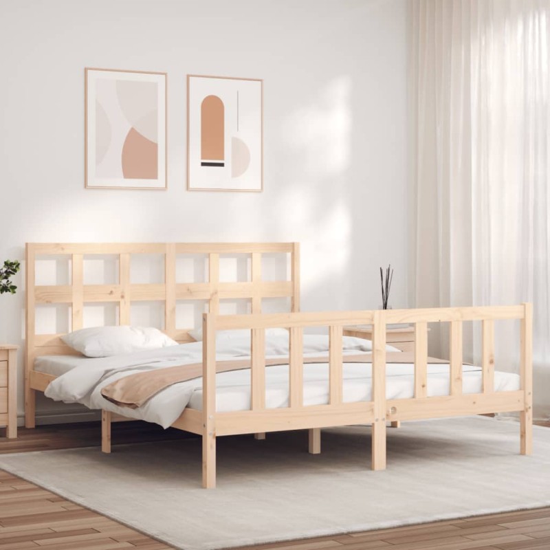 vidaXL Estructura de cama de matrimonio con cabecero madera maciza vidaXL Estructura de cama de matrimonio con cabecero madera maciza