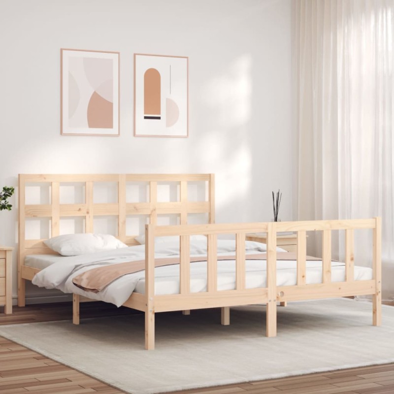 vidaXL Estructura de cama con cabecero madera maciza 160x200 cm vidaXL Estructura de cama con cabecero madera maciza 160x200 cm