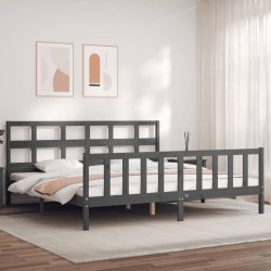 vidaXL Estructura cama de matrimonio con cabecero madera maciza gris