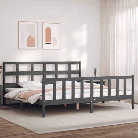vidaXL Estructura cama de matrimonio con cabecero madera maciza gris