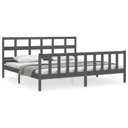 vidaXL Estructura cama de matrimonio con cabecero madera maciza gris