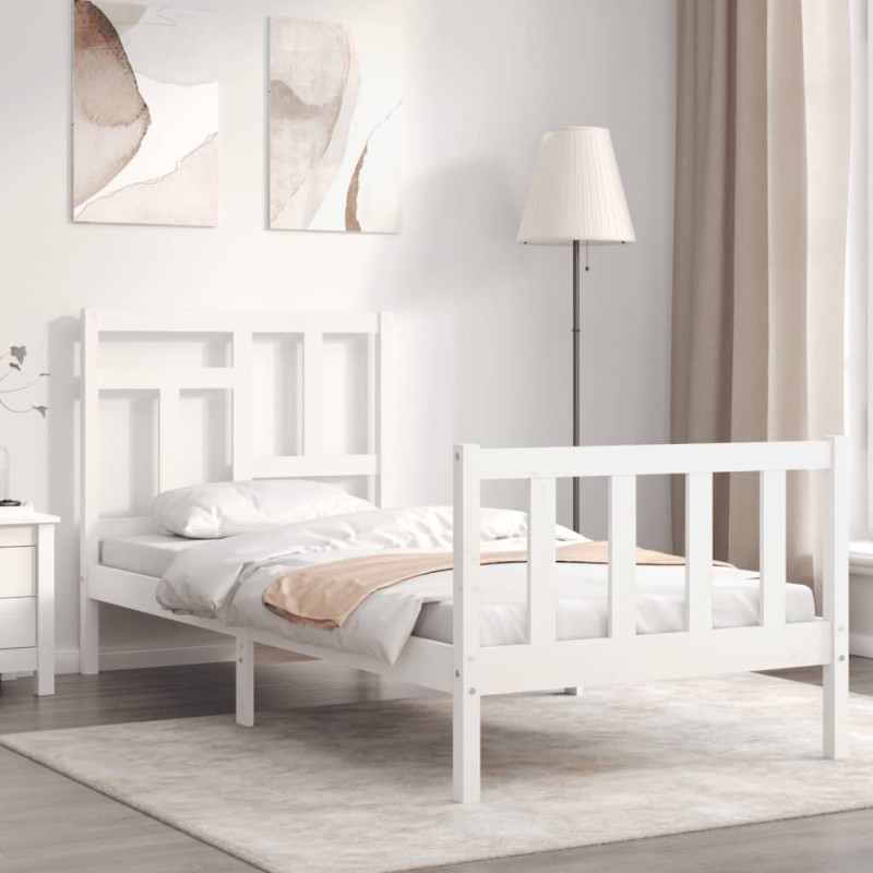 vidaXL Estructura de cama con cabecero madera maciza blanco