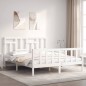 vidaXL Estructura de cama matrimonio con cabecero madera maciza blanco vidaXL Estructura de cama matrimonio con cabecero madera maciza blanco