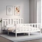 vidaXL Estructura de cama matrimonio con cabecero madera maciza blanco vidaXL Estructura de cama matrimonio con cabecero madera maciza blanco
