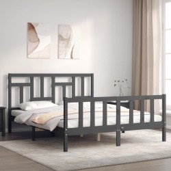 vidaXL Estructura de cama con cabecero madera maciza gris 160x200 cm