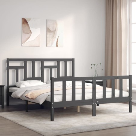 vidaXL Estructura de cama con cabecero madera maciza gris 160x200 cm