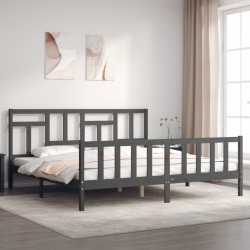 vidaXL Estructura cama de matrimonio con cabecero madera maciza gris
