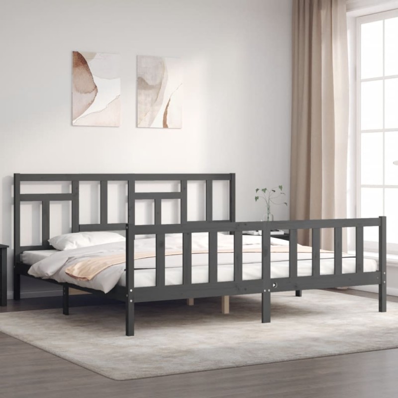 vidaXL Estructura cama de matrimonio con cabecero madera maciza gris vidaXL Estructura cama de matrimonio con cabecero madera maciza gris