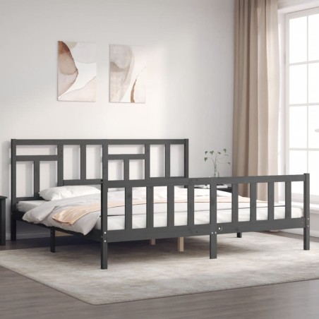 vidaXL Estructura cama de matrimonio con cabecero madera maciza gris