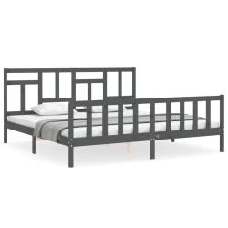 vidaXL Estructura cama de matrimonio con cabecero madera maciza gris