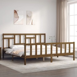 vidaXL Estructura cama y cabecero madera maciza marrón miel 200x200 cm
