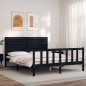 vidaXL Estructura de cama con cabecero madera maciza negro 160x200 cm vidaXL Estructura de cama con cabecero madera maciza negro 160x200 cm