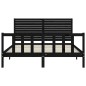 vidaXL Estructura de cama con cabecero madera maciza negro 160x200 cm vidaXL Estructura de cama con cabecero madera maciza negro 160x200 cm