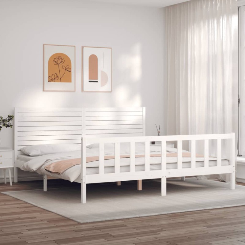 vidaXL Estructura cama de matrimonio con cabecero madera maciza blanco vidaXL Estructura cama de matrimonio con cabecero madera maciza blanco