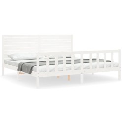 vidaXL Estructura cama de matrimonio con cabecero madera maciza blanco
