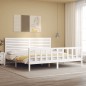 vidaXL Estructura cama de matrimonio con cabecero madera maciza blanco vidaXL Estructura cama de matrimonio con cabecero madera maciza blanco