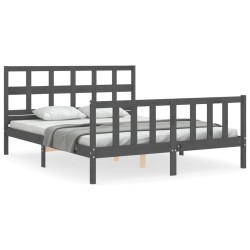 vidaXL Estructura de cama con cabecero madera maciza gris 160x200 cm